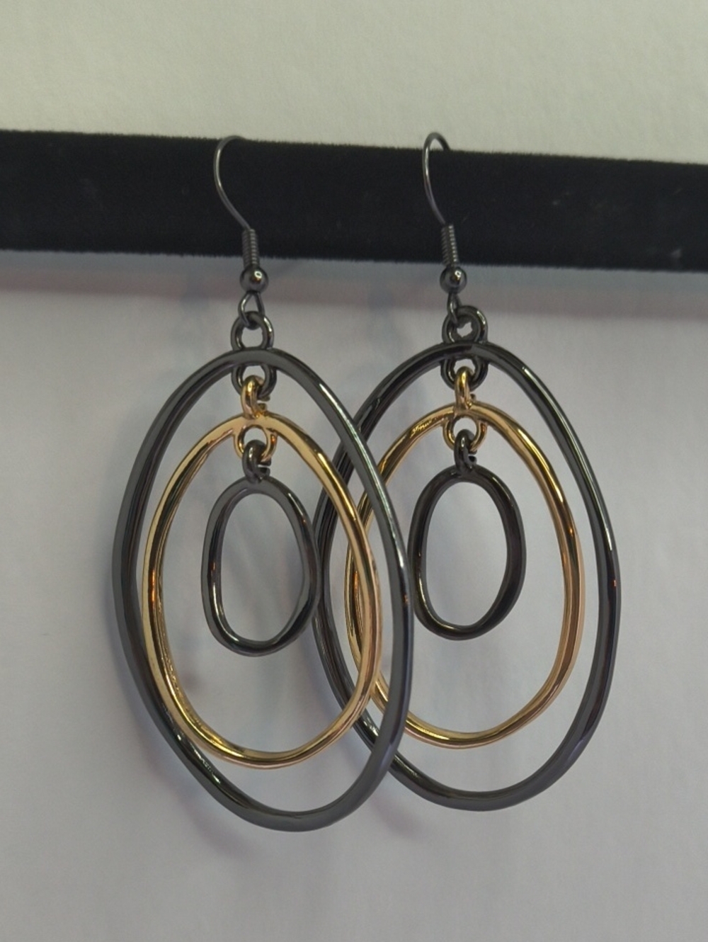 Mixed Metal Oval Drop Earrings Gold & Gunmetal